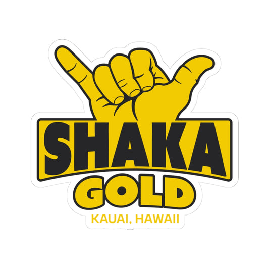 Shaka Gold Sticker — Kauai Hawaii Shaka Vibe Kiss-Cut Decal